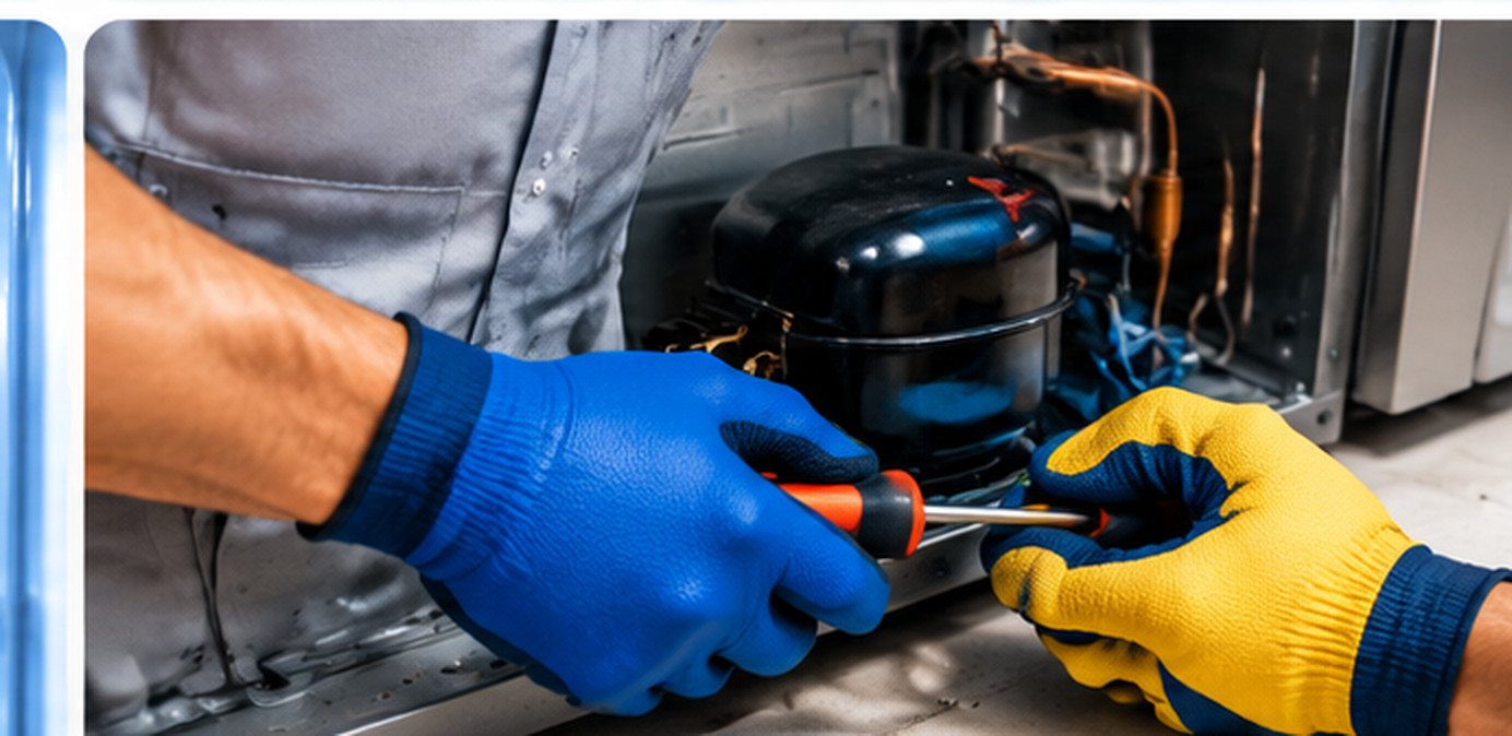 Technician repairing refrigeration equipment